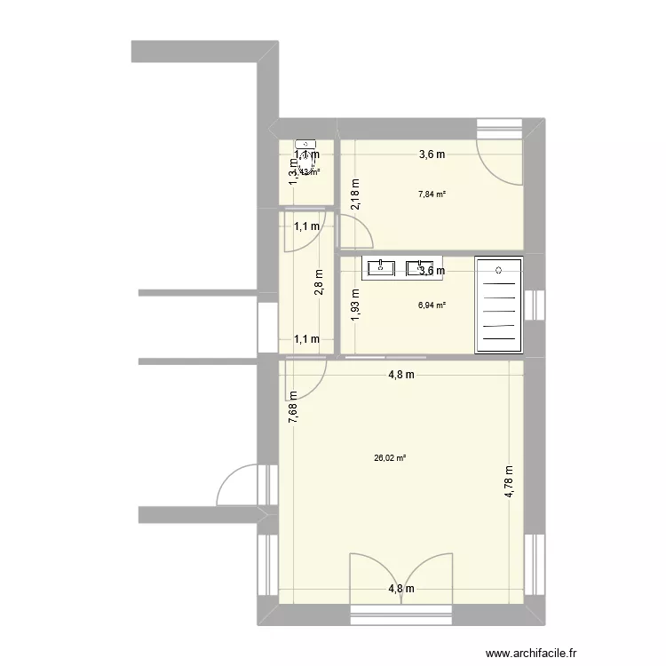 Brouillon. Plan de 4  et 42 m²