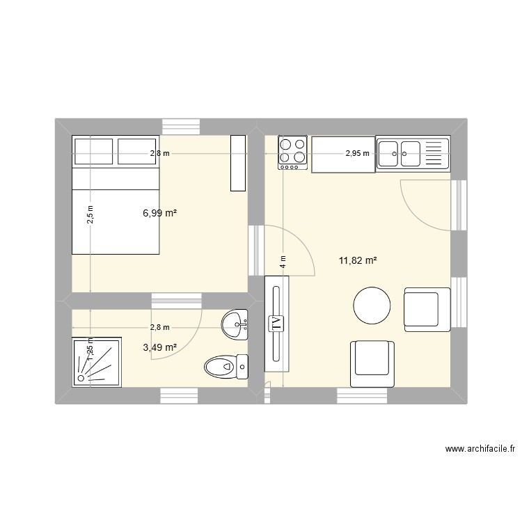 ma maison. Plan de 3 pièces et 22 m2