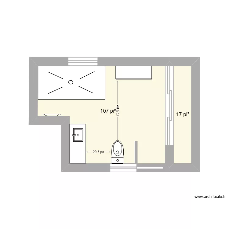 Option 1 SDB. Plan de 2  et 12 m²
