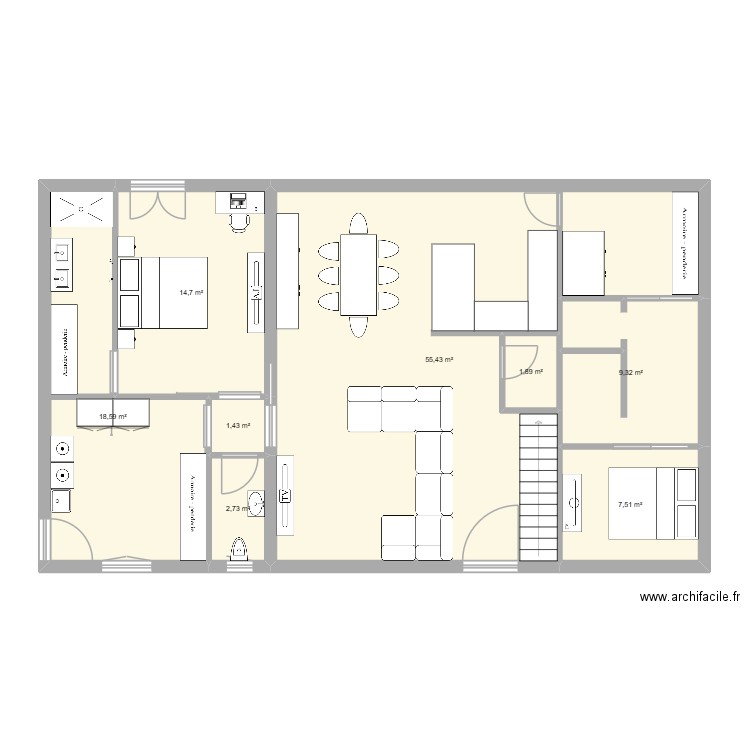 Ext V2. Plan de 8 pièces et 112 m2