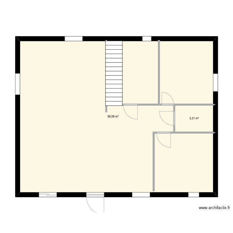 R +1. Plan de 2 pièces et 94 m2