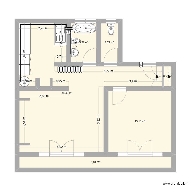 Plan Appart Givors 55m2. Plan de 6 pièces et 60 m2