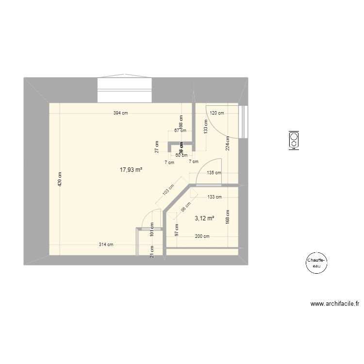 Studio Mury. Plan de 3 pièces et 21 m2