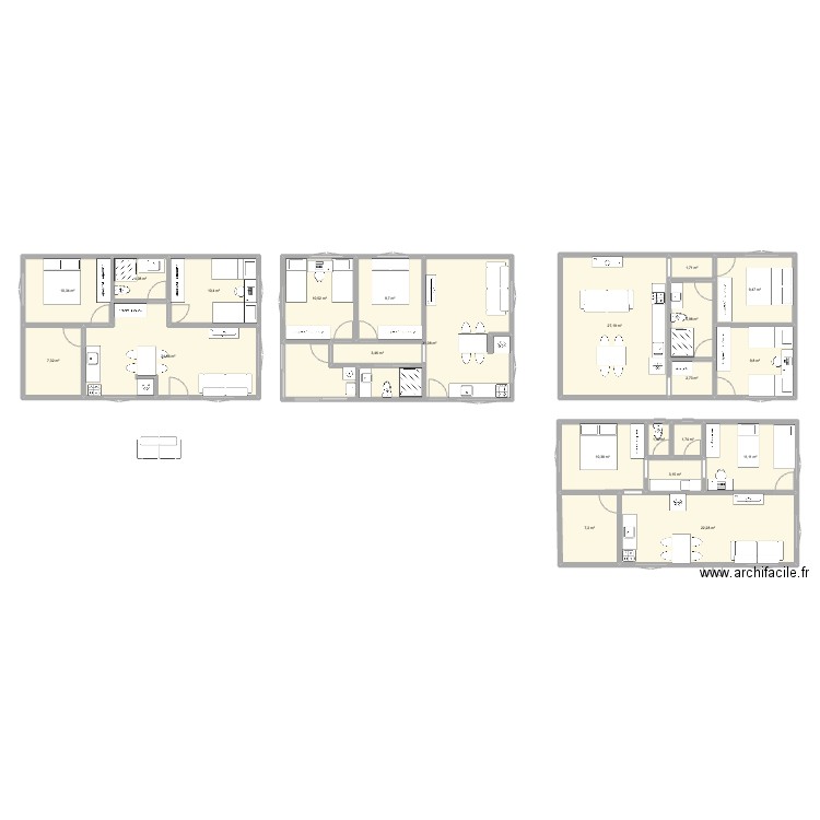 Caseiro. Plan de 22 pièces et 225 m2