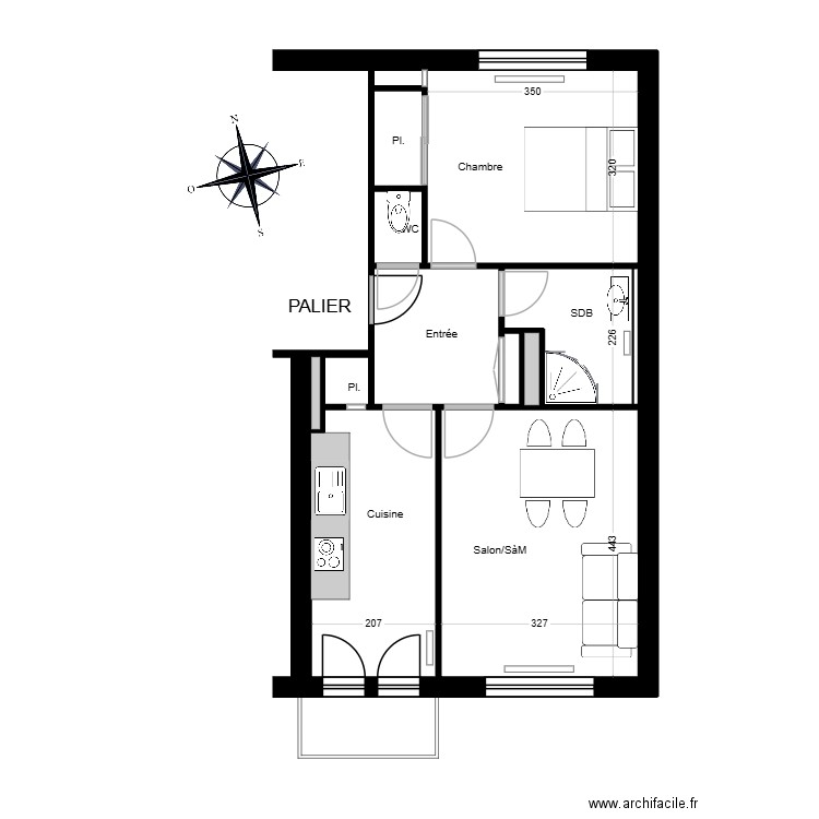 Barcelone. Plan de 12 pièces et 48 m2