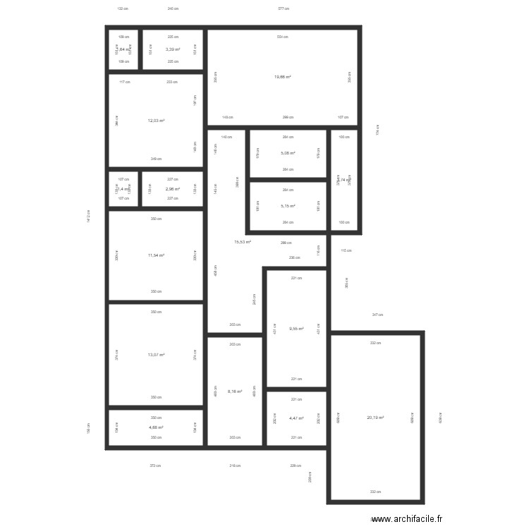 oyoma RDC. Plan de 17 pièces et 142 m2