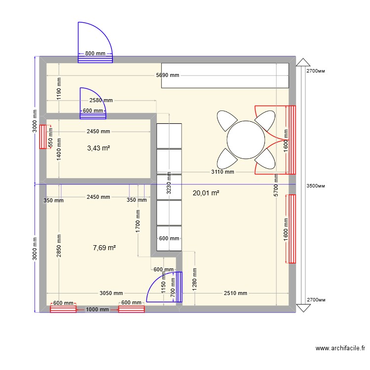 Оксана Чекмово. Plan de 3 pièces et 31 m2