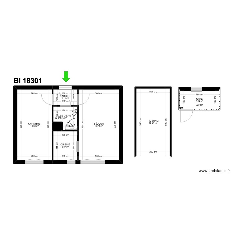 BI 18301. Plan de 8 pièces et 55 m2