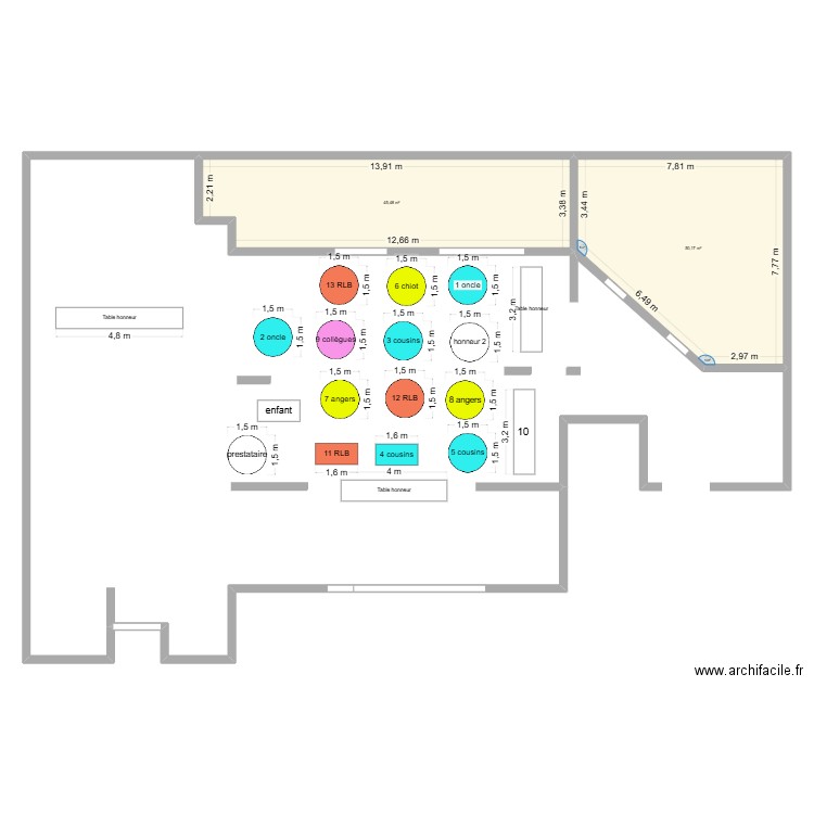 mariage. Plan de 2 pièces et 96 m2