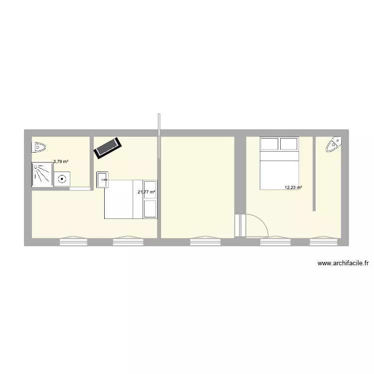 21-22 plan vide. Plan de 3 pièces et 38 m²