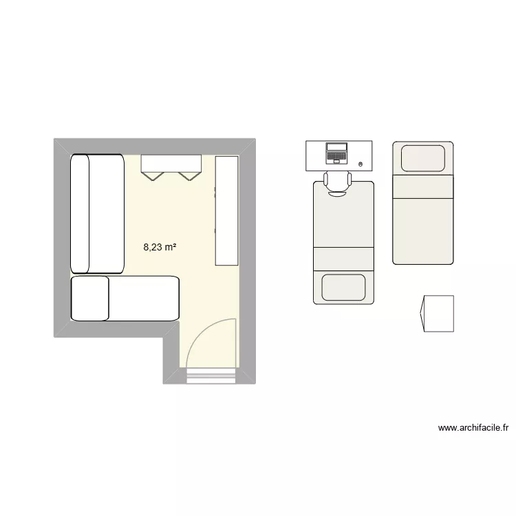 2okokok444. Plan de 1 Pièce et 8 m²