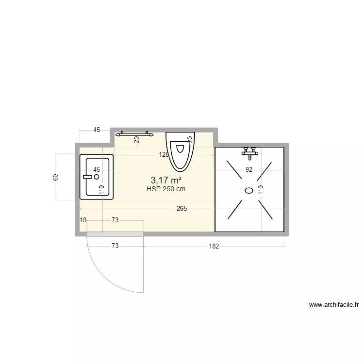 Salle de bain RDC. Plan de 