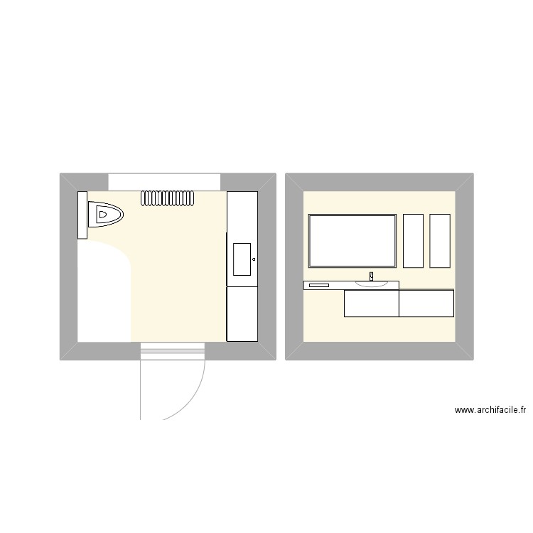 Projet salle de bain. Plan de 2 pièces et 11 m2