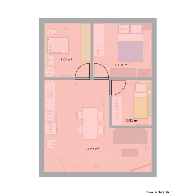 47m2 new. Plan de 4 pièces et 48 m2
