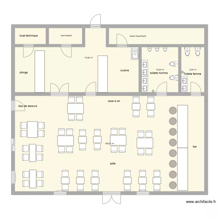 restaurant leo. Plan de 4 Pièces et 176 m²