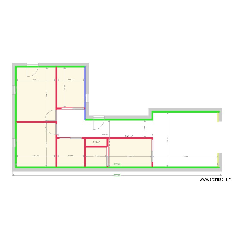 Côté  réel. Plan de 8 pièces et 39 m2