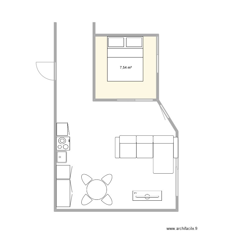 salon cuisine V3. Plan de 1 pièce et 8 m2