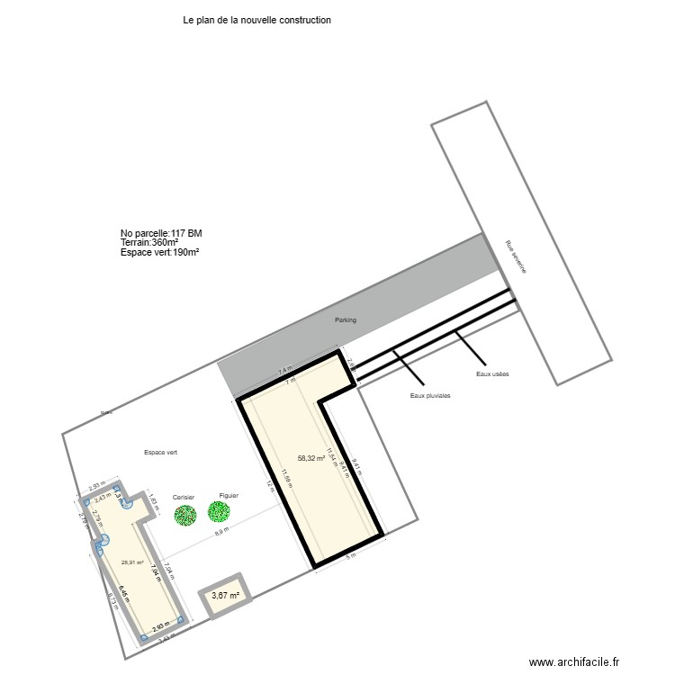 MLGFGHJKLM. Plan de 3 pièces et 91 m2