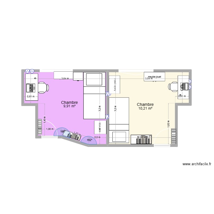 chambre haut. Plan de 2 pièces et 20 m2