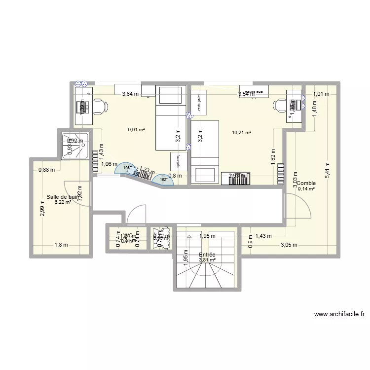 chambre haut. Plan de 