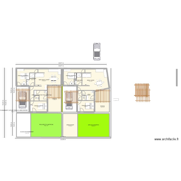 IDEM. Plan de 21 pièces et 302 m2
