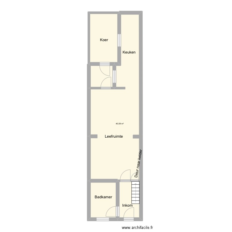 Kortrijk stasegemsestraat 34 - beneden. Plan de 4 pièces et 57 m2