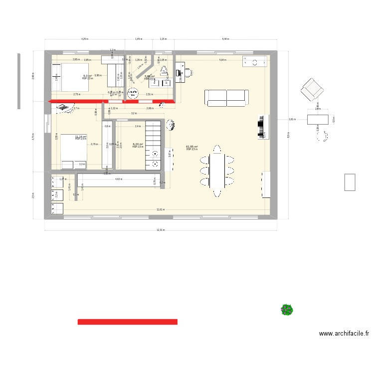 Deuxième série final final. Plan de 5 pièces et 94 m2