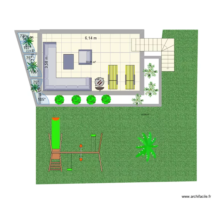 s&eacute;go. Plan de 3  et 25 m²