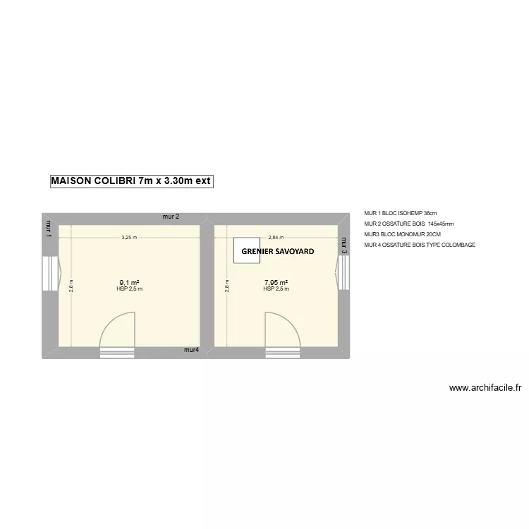 COLIBRI. Plan de 2  et 17 m²