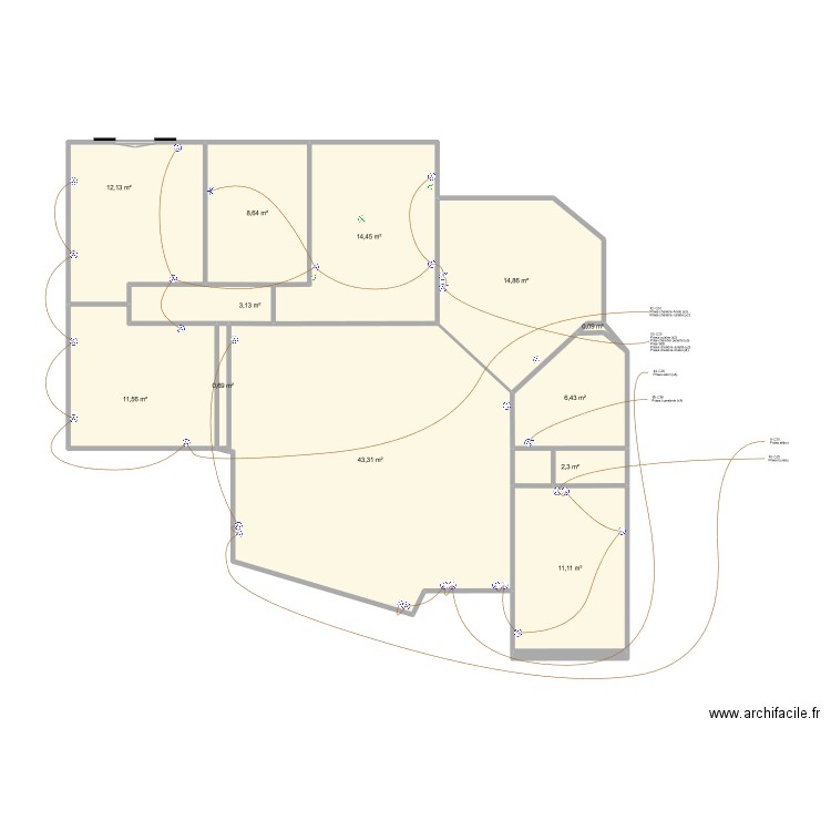Aiffres plan elec chambres. Plan de 12 pièces et 129 m2