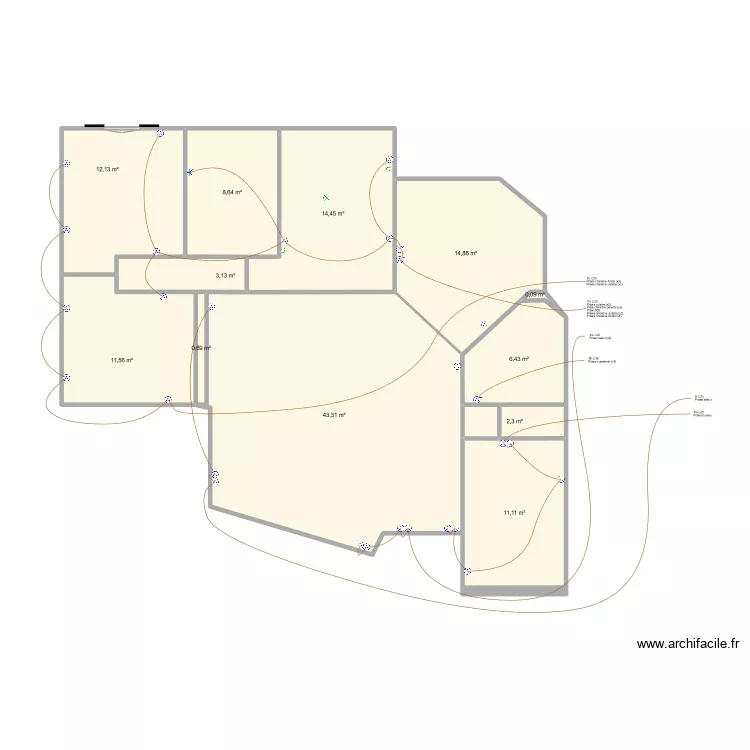 Aiffres plan elec chambres. Plan de 12  et 129 m²