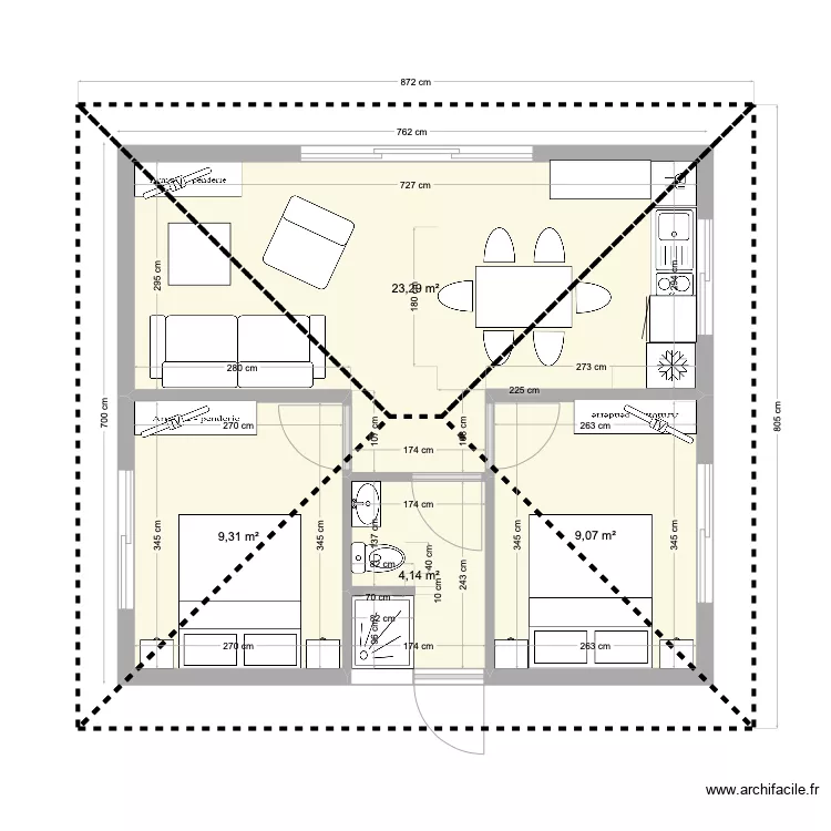 bungalow 2 chambres SMALL. Plan de 