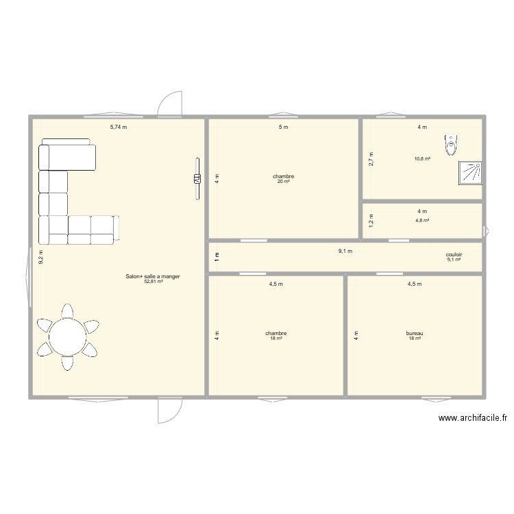 Maison avec 3 chambres, salon, douche. Plan de 7 pièces et 134 m2