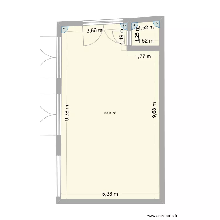 Sur. Plan de 1 pièce et 50 m²