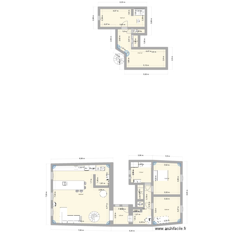 100. Plan de 13 pièces et 136 m2
