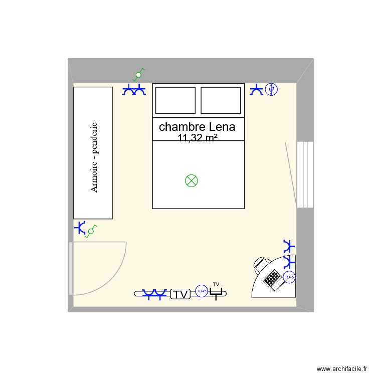 chambre lena. Plan de 1 pièce et 11 m2