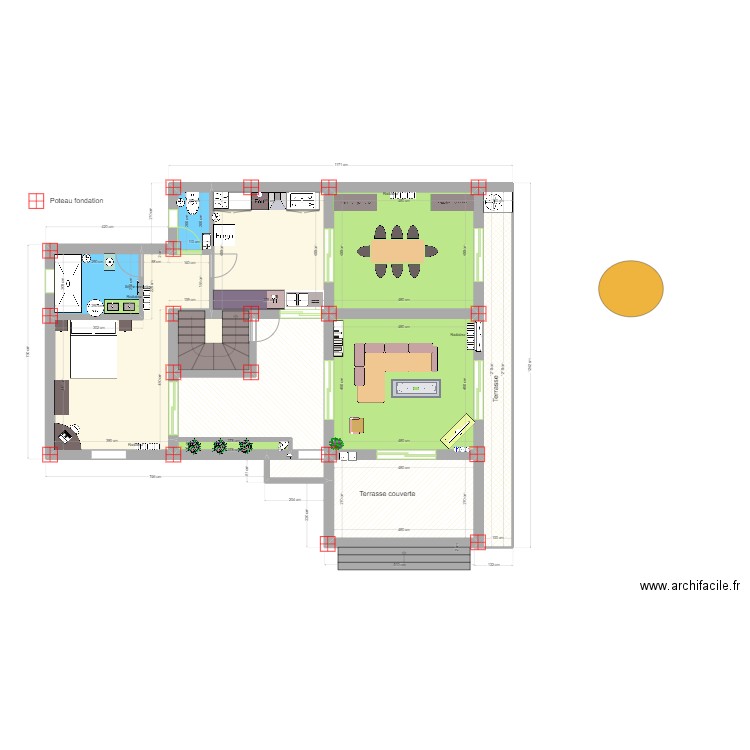 Plan rez de chaussee simple F1. Plan de 12 pièces et 133 m2