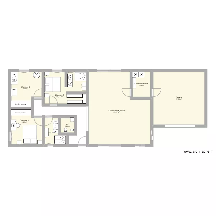Maison 1. Plan de 8 pièces et 109 m²