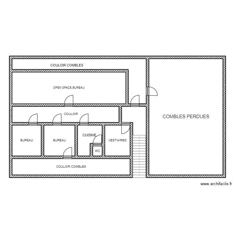 Villenave etage bureau. Plan de 10 pièces et 185 m2