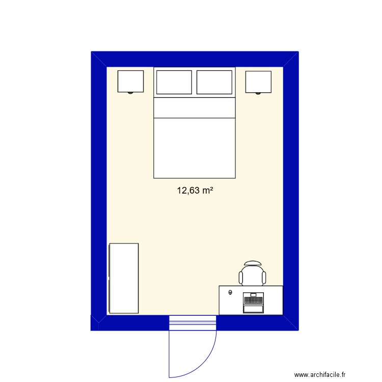 chambre. Plan de 1 pièce et 13 m2
