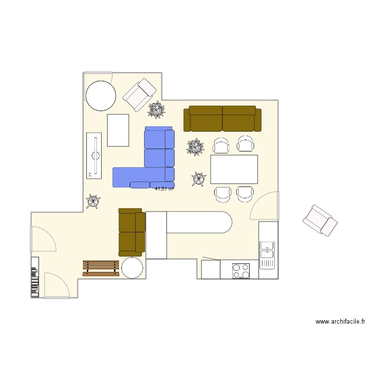 Salon2. Plan de 1 pièce et 42 m2
