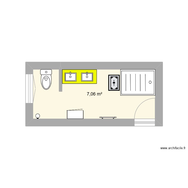 Salle de bain. Plan de 1 pièce et 7 m2