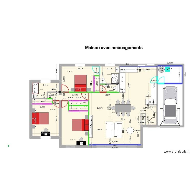 Maison avec aménagements. Plan de 14 pièces et 256 m2