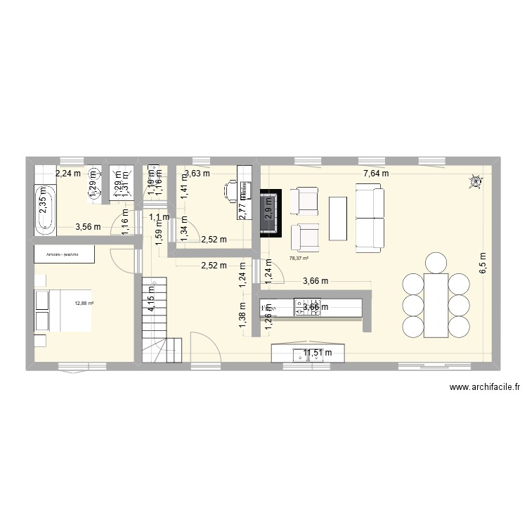 B.O.S.C.H.. Plan de 2 pièces et 91 m2