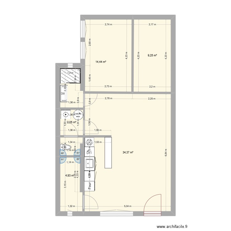 Rez-de-Chaussé - Appartement - Proposition v2. Plan de 5 pièces et 65 m2