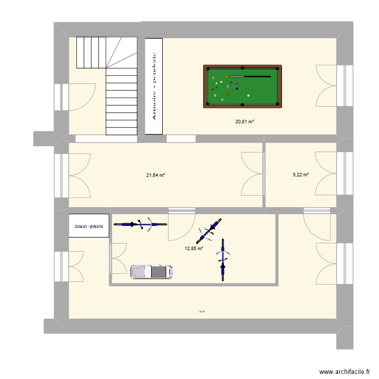 RDC HOTEL aménagement. Plan de 5 pièces et 79 m2