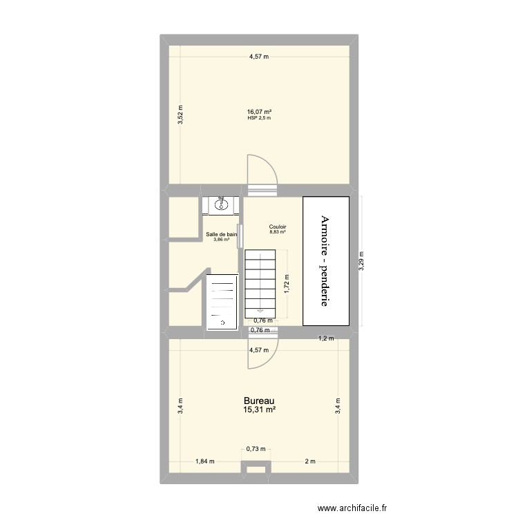 Etage 2. Plan de 7 pièces et 46 m2