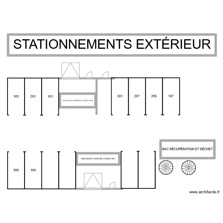 PLAN STATIONNEMENT EXT&Eacute;RIEUR. Plan de 4  et 100 m²
