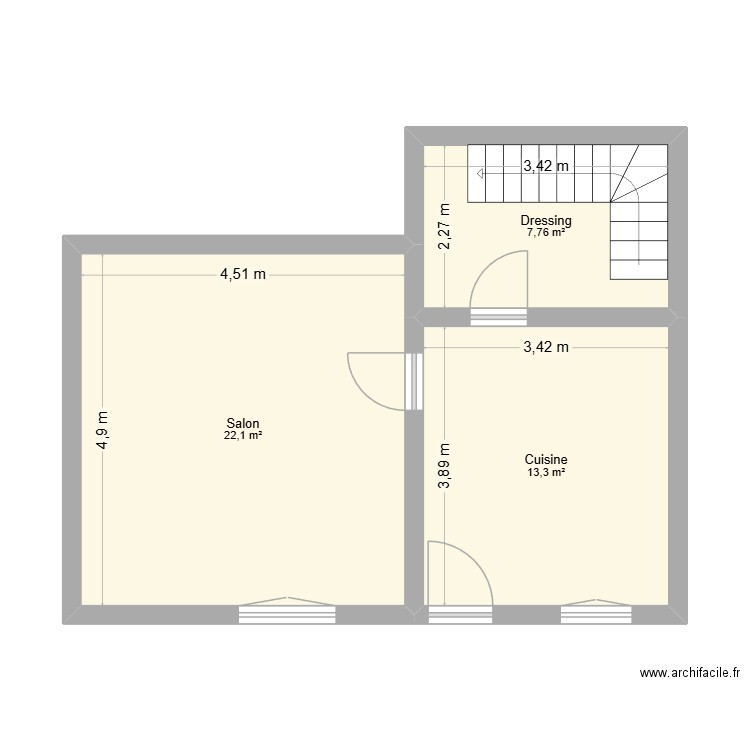rez de chaussé pasdeloup. Plan de 3 pièces et 43 m2