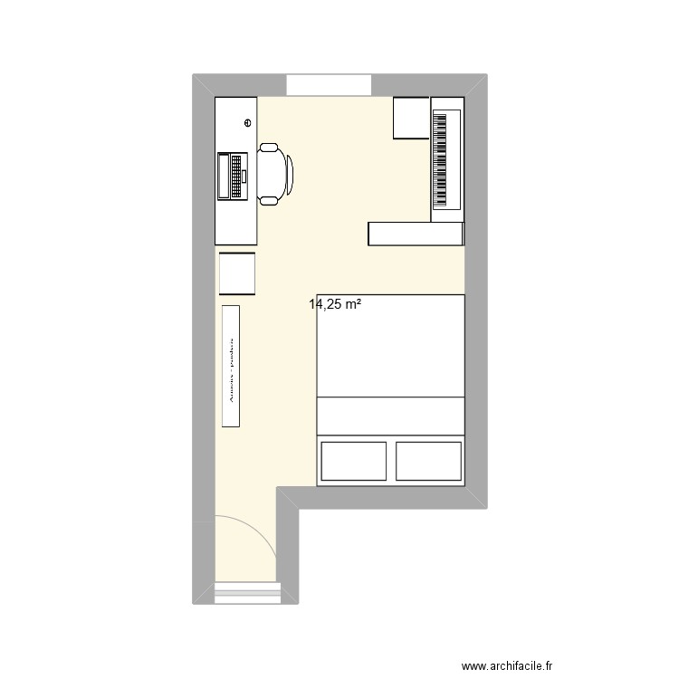 chambre. Plan de 1 pièce et 14 m2